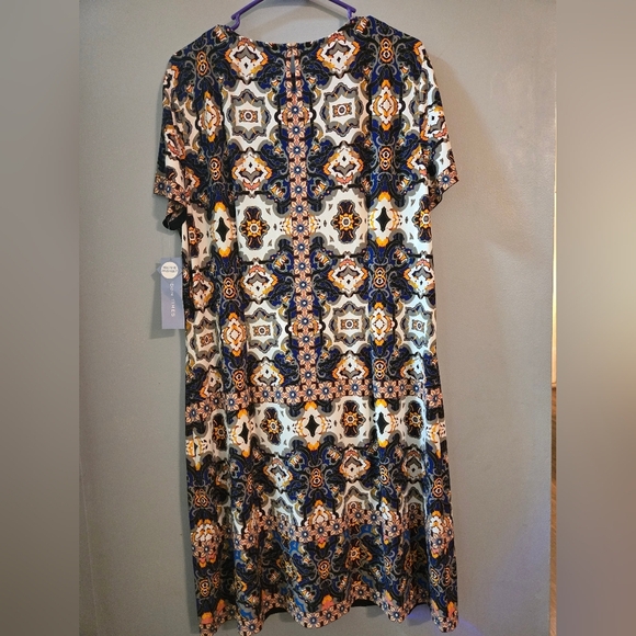 London Times 18 Patterned Midi Dress Geometric Boho Comfy Texture Plus Size Fall - Picture 5 of 6